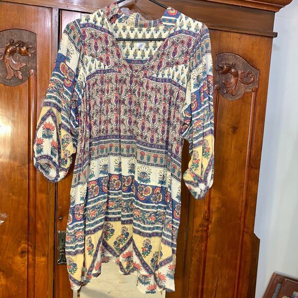 VINTAGE BOHO INDIA HIPPIE BLOCK PRINT DRESS URBAN RENEWAL - Picture 5 of 11